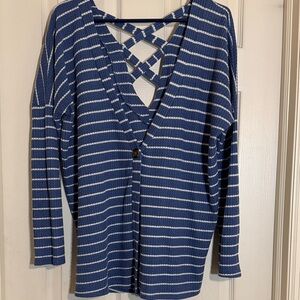 Striped Blue and White Women's Sweater. Mainstream Boutique. FSL Apparel. Sz S